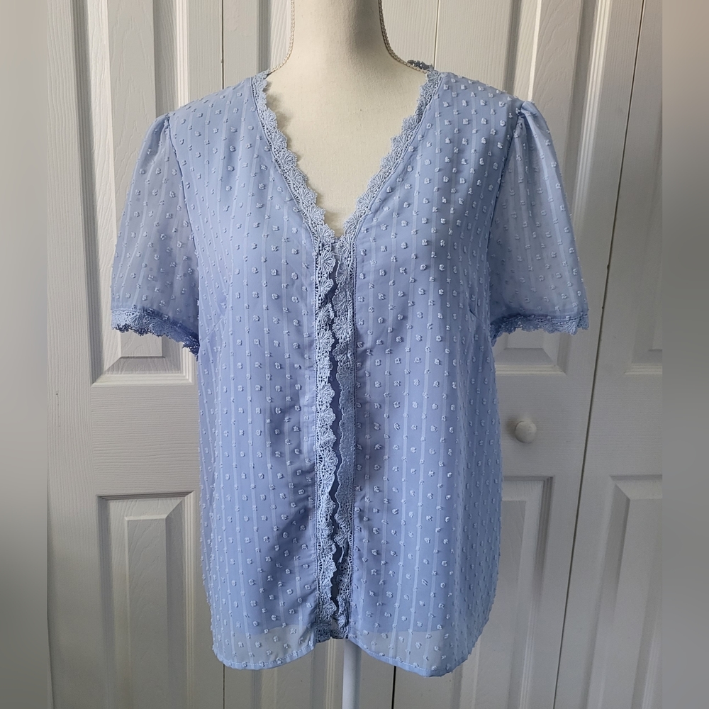 Amkoyam,flowy casual v,necklace ,short sleeve ,dot blouses.